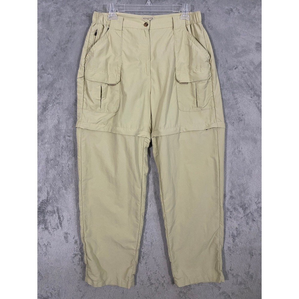 L.L. Bean Convertible Pants Sz M Reg Tan Khaki Zip Off Hiking Cargo Travel *Flaw